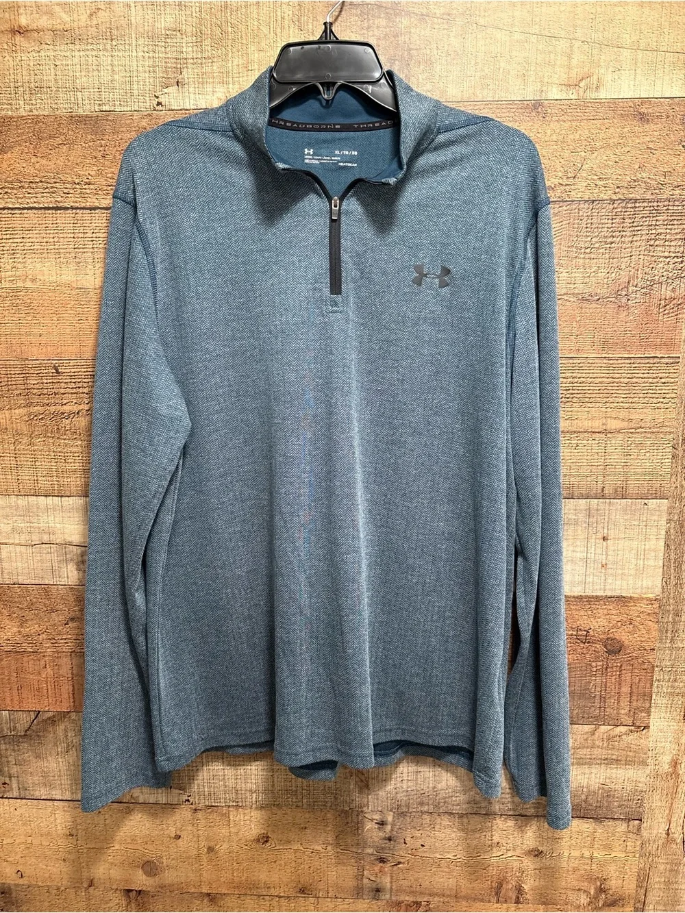 Under Armour Men’s XL 1/4 Zip Pullover Blue Herringbone HeatGear M024